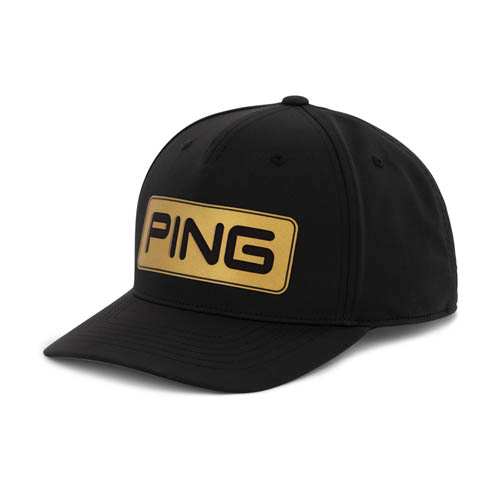 image of gilded tour snapback in black, front view