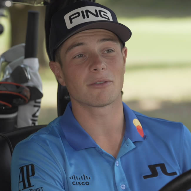 still frame from Viktor Hovland video